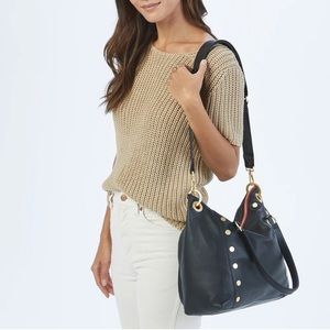 Hammitt Daniel large black brushed gold red zip everyday leather satchel bag